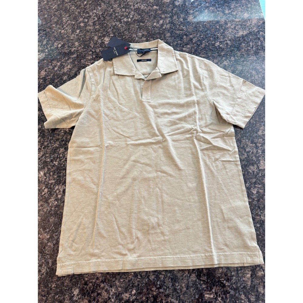 Ted Baker London Anito Polo Shirt Mens 2 S.Dark Beige Cotton Linen Open Neck NEW